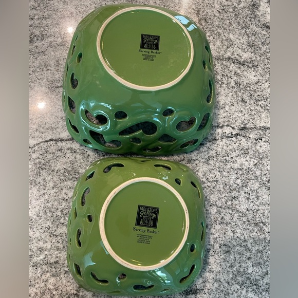Tabletops Gallery | Moss Green | Two Ceramic Nesting Serving Bowls (w/ Cut Outs) - Picture 7 of 11